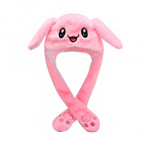 Шапка кигуруми с подвижными ушками и подсветкой Кролик розовый